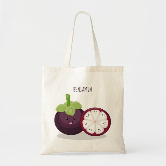 Cute paarse mangosteen cartoon afbeelding tote bag (Voorkant)
