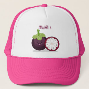 Cute paarse mangosteen cartoon afbeelding trucker pet
