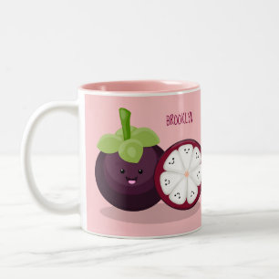 Cute paarse mangosteen cartoon afbeelding tweekleurige koffiemok