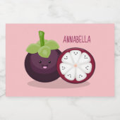 Cute paarse mangosteen cartoon afbeelding voedselcontainer etiket (Enkel label)