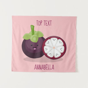 Cute paarse mangosteen cartoon afbeelding wandkleed