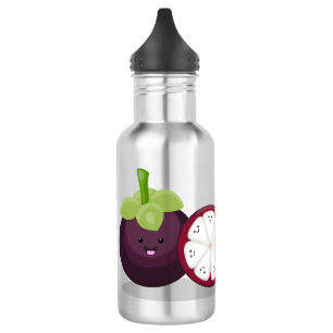 Cute paarse mangosteen cartoon afbeelding waterfles