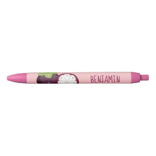 Cute paarse mangosteen cartoon afbeelding zwarte inkt pen