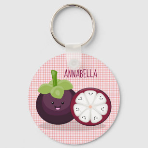 Cute paarse mangosteen kawaii cartoon sleutelhanger