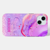 Cute paarse marmer glitter monogram Case-Mate iPhone case (Achterkant (horizontaal))