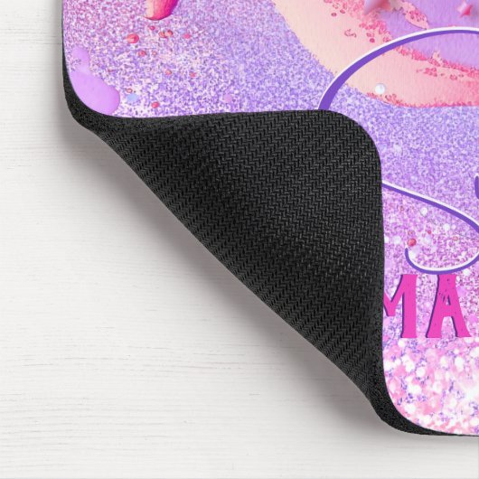 Cute paarse marmer glitter monogram muismat (Hoek)