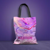 Cute paarse marmer glitter monogram tote bag