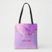 Cute paarse marmer glitter monogram tote bag (Voorkant)