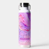Cute paarse marmer glitter monogram waterfles (Voorkant)