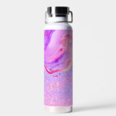 Cute paarse marmer glitter monogram waterfles (Achterkant)