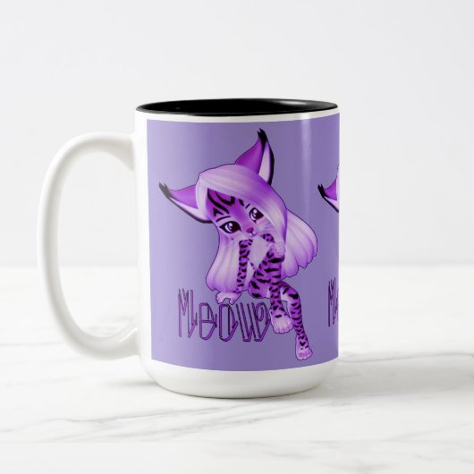 Cute Paarse Meow Tiger Cat Coffee Mok (Links)