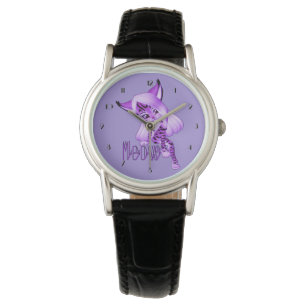 Cute Paarse Meow Tiger Cat Wrist Watch Horloge