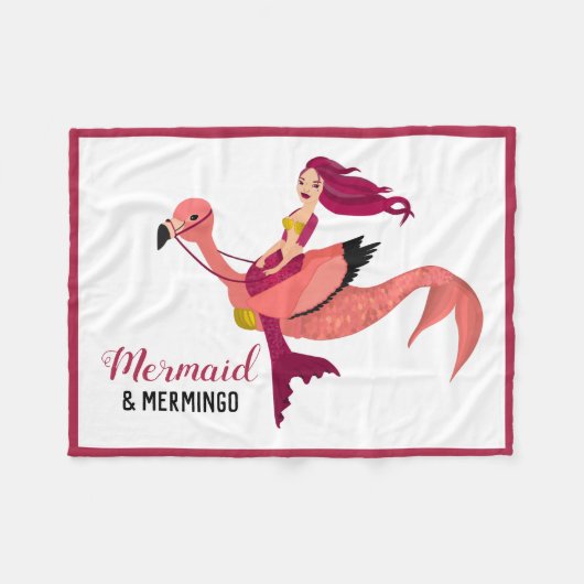 Cute Paarse Mermaid en Flamingo Girly Best Friend Fleece Deken (Voorkant (Horizontaal))