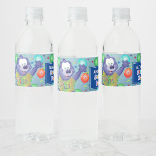Cute Paarse Monster Boy Birthday Party Waterfles Etiket