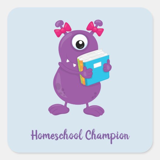 Cute Paarse Monster Homeschool Champion Vierkante Sticker (Voorkant)