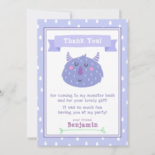 Cute Paarse Monster | Monster Bash Kinderen van Bi Bedankkaart (Voorkant)