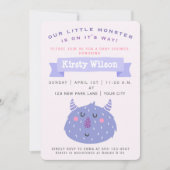 Cute Paarse Monster | Uitnodiging tot Baby shower (Voorkant)