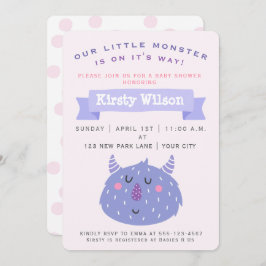 Cute Paarse Monster | Uitnodiging tot Baby shower