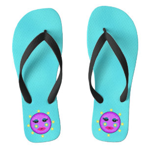 Cute Paarse moon Face Pink Lips Yellow Stars Aqua Teenslippers