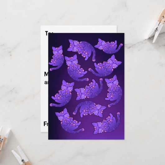 Cute Paarse Neon Kitten Group Kaart (Voorkant / Achterkant in situ)