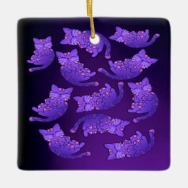 Cute Paarse Neon Kitten Group Keramisch Ornament