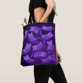 Cute Paarse Neon Kitten Group Tote Bag