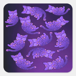 Cute Paarse Neon Kitten Group Vierkante Sticker