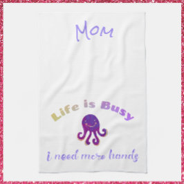 Cute Paarse Octopus LIFE IS BUSY Kitchen Towel Theedoek