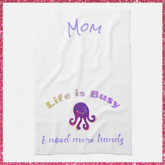 Cute Paarse Octopus LIFE IS BUSY Kitchen Towel Theedoek