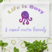 Cute Paarse Octopus LIFE IS BUSY Kitchen Towel Theedoek (Gevouwen)