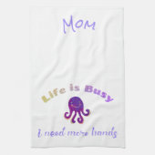 Cute Paarse Octopus LIFE IS BUSY Kitchen Towel Theedoek (Verticaal)