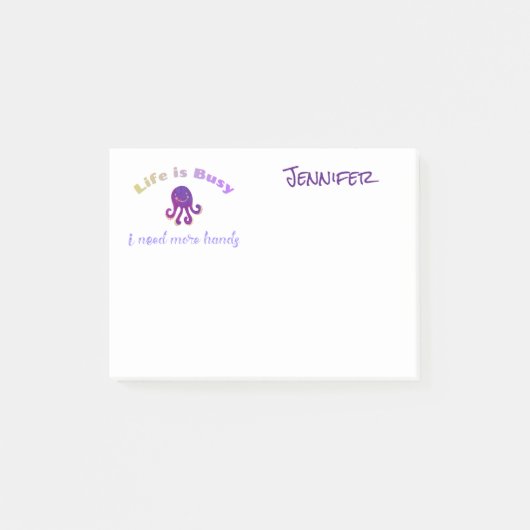 Cute Paarse Octopus LIFE IS BUSY Post-it® Notes (Voorkant)