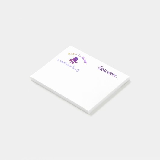 Cute Paarse Octopus LIFE IS BUSY Post-it® Notes (Schuin)