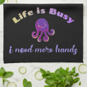 Cute Paarse Octopus LIFE IS BUSY Theedoek (Gevouwen)