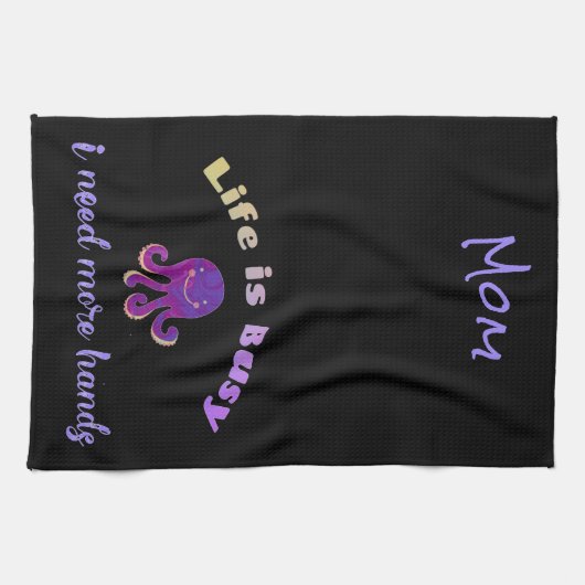 Cute Paarse Octopus LIFE IS BUSY Theedoek (Horizontaal)