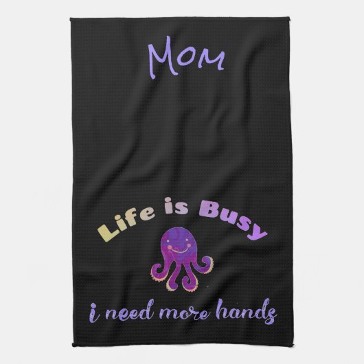 Cute Paarse Octopus LIFE IS BUSY Theedoek (Verticaal)