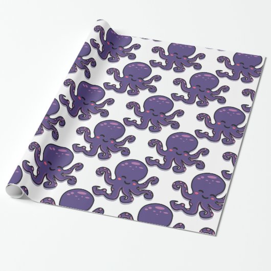 Cute Paarse Octopus Thunder_Cove Cadeaupapier (Uitgerold)