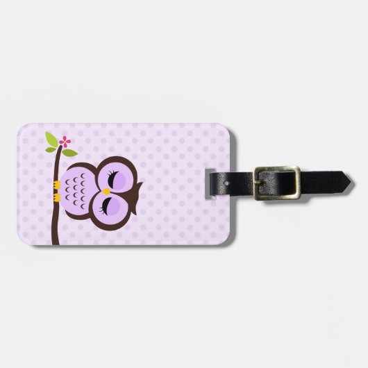 Cute Paarse Owl Bagagelabel (Voorkant horizontaal)