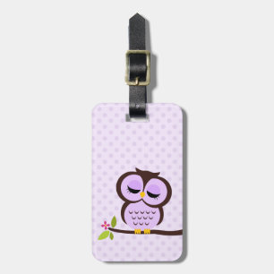 Cute Paarse Owl Bagagelabel