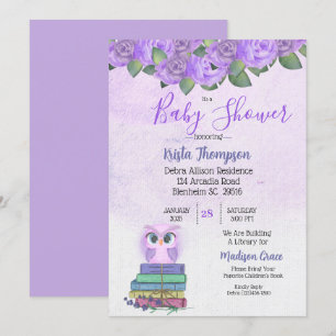 Cute Paarse Owl Breng een boek Baby shower Kaart