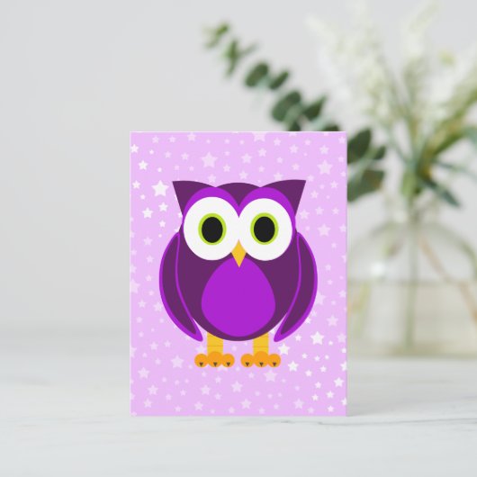 Cute Paarse Owl Briefkaart (Staand voorkant)