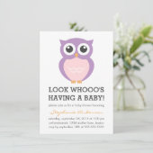Cute Paarse Owl Girl Baby Shower Invitations Kaart (Staand voorkant)