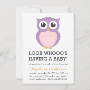 Cute Paarse Owl Girl Baby Shower Invitations Kaart