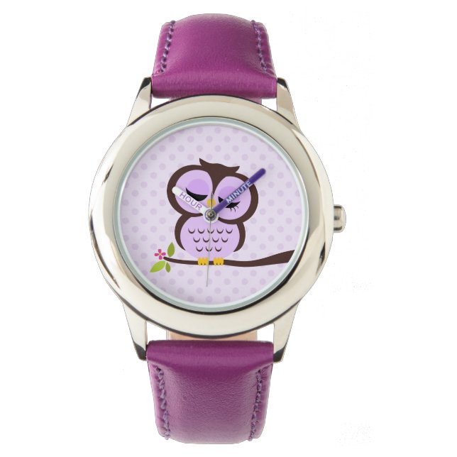Cute Paarse Owl Horloge (Voorkant)