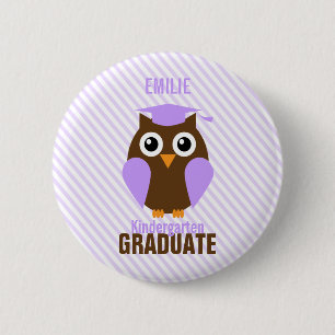 Cute Paarse Owl Kindergarten Afstuderen Ronde Button 5,7 Cm