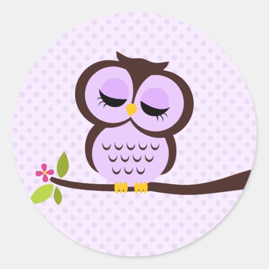 Cute Paarse Owl Ronde Sticker (Voorkant)