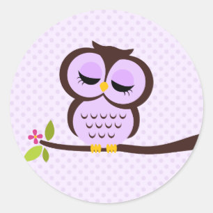 Cute Paarse Owl Ronde Sticker