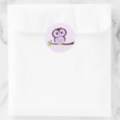 Cute Paarse Owl Ronde Sticker (Tas)