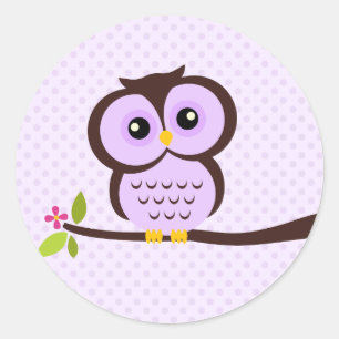Cute Paarse Owl Ronde Sticker