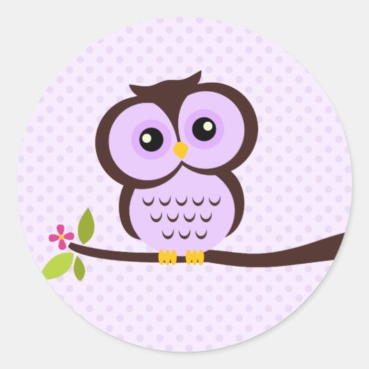 Cute Paarse Owl Ronde Sticker (Voorkant)